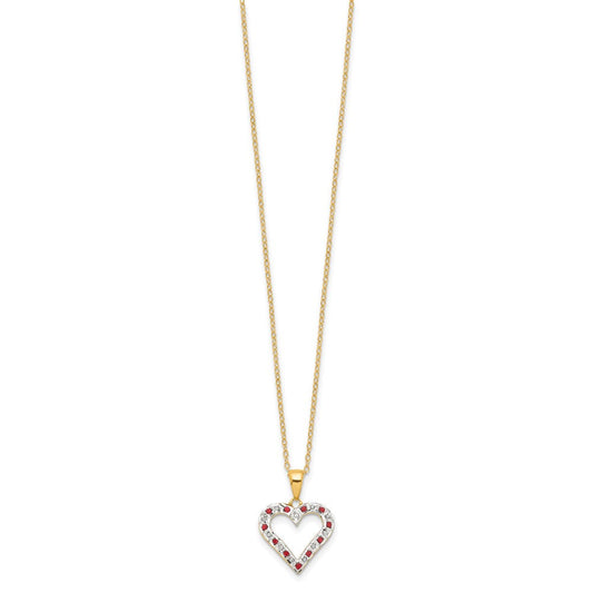 Diamond Fascination Diamond Mystique Sterling Silver 18K Gold-plated Diamond and Ruby Heart 18 Inch Necklace QDF136
