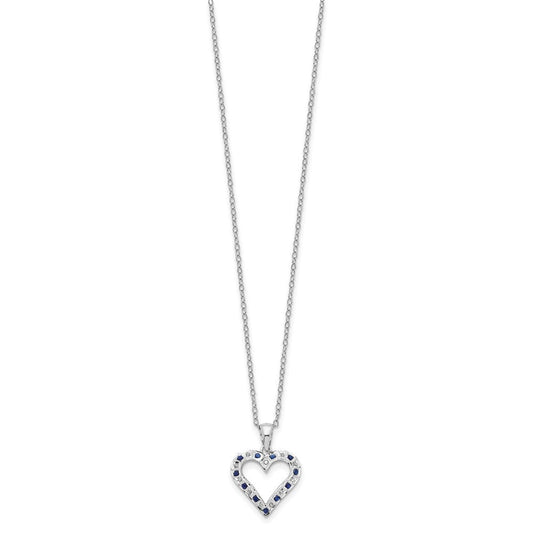 Diamond Fascination Diamond Mystique Sterling Silver Platinum-plated Diamond and Sapphire Heart 18 Inch Necklace QDF137