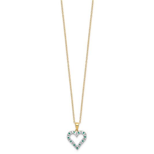 Diamond Fascination Diamond Mystique Sterling Silver 18K Gold-plated Diamond and Emerald Heart 18 Inch Necklace QDF138