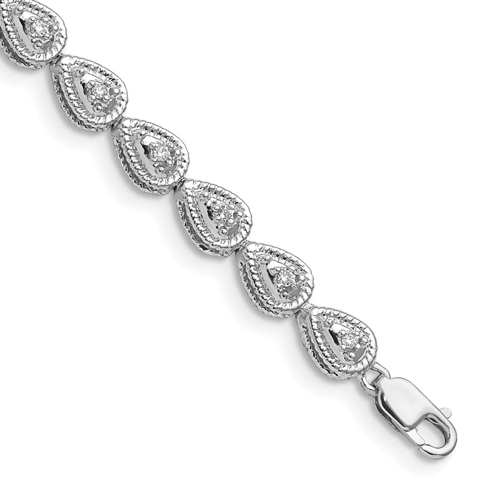 Sterling Silver Rhodium Plated Diamond Teardrop Link Bracelet QDX1040