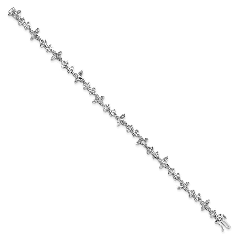 Sterling Silver Rhodium-plated Diamon Butterfly & Bows Bracelet QDX1068