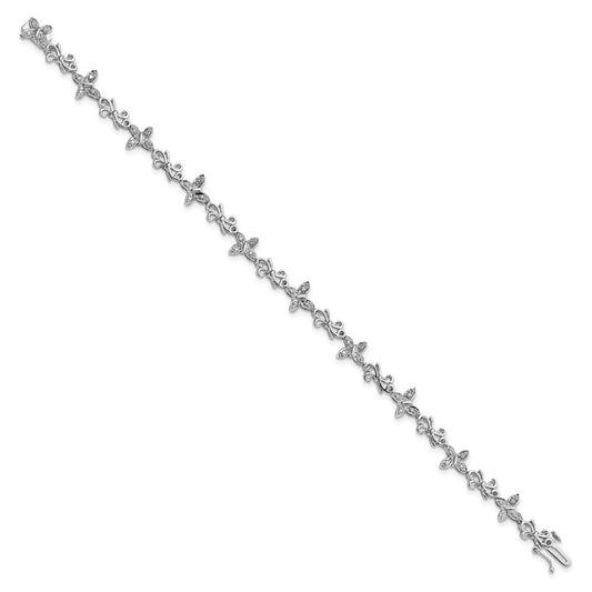 Sterling Silver Rhodium-plated Diamon Butterfly & Bows Bracelet QDX1068