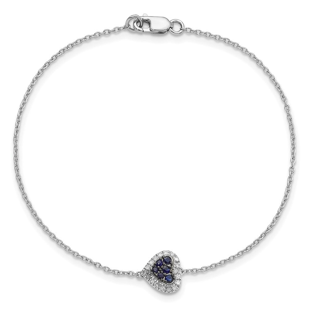 Sterling Silver Rhodium Diam. & Sapphire Heart Bracelet QDX1200