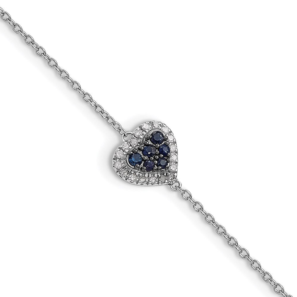 Sterling Silver Rhodium Diam. & Sapphire Heart Bracelet QDX1200