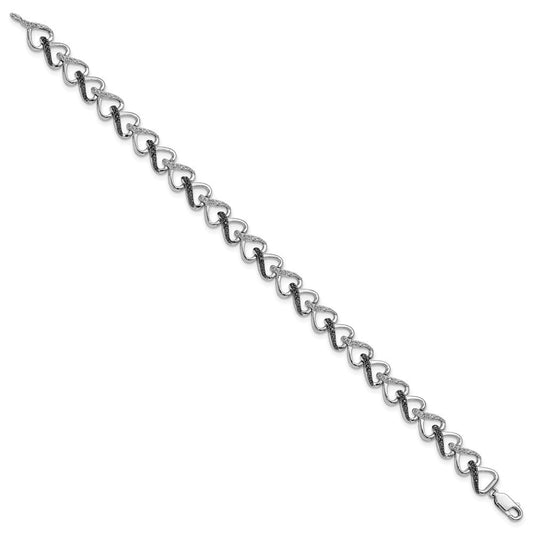 White Night Sterling Silver Rhodium-plated Black and White Diamond 7.5 Inch Bracelet QDX1216