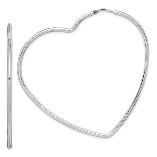 QE14843 Sterling Silver Rhodium-Plated 2mm Heart Hoop Earrings
