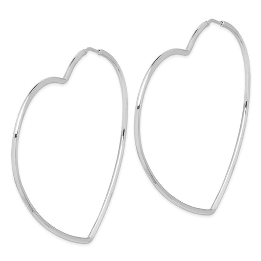 QE14845 Sterling Silver Rhodium-Plated 2mm Heart Hoop Earrings