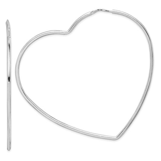 QE14845 Sterling Silver Rhodium-Plated 2mm Heart Hoop Earrings