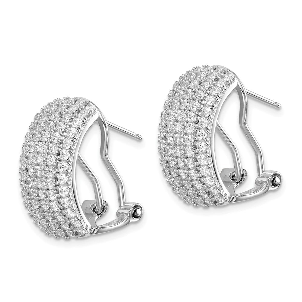 QE14943 Sterling Silver Rhodium-plated CZ 5-row Omega Back C-Hoop Earrings