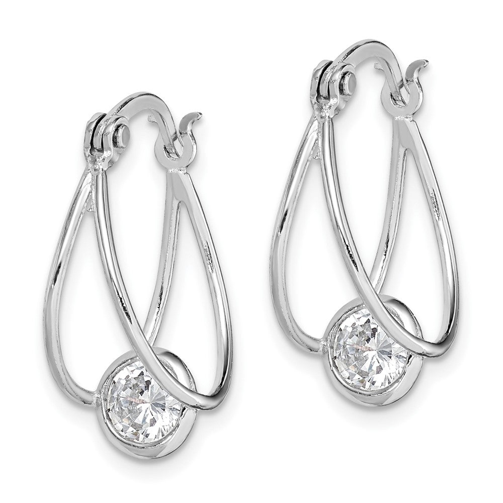 QE14946 Sterling Silver Rhodium-plated CZ Double Hoop Earrings