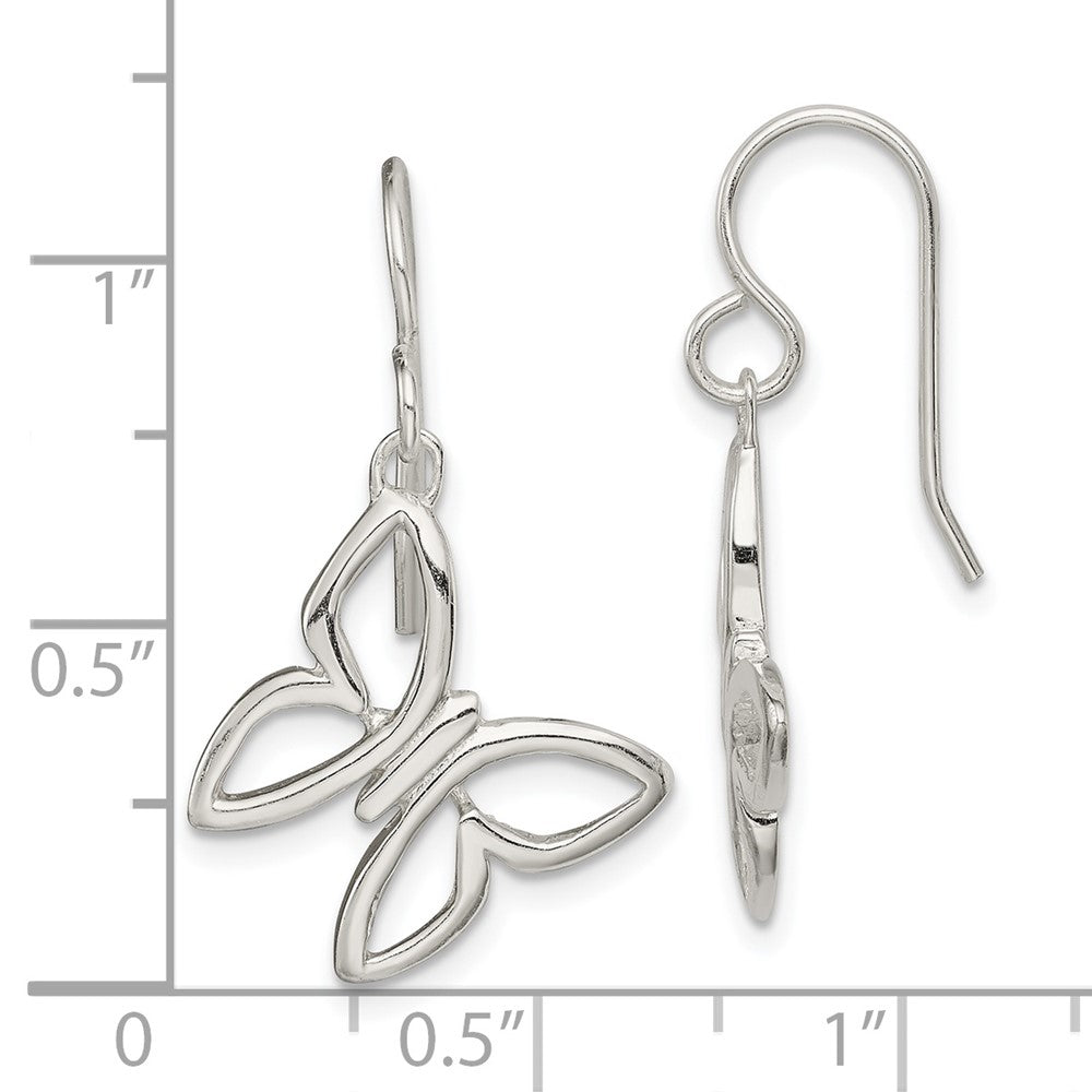 QE14965 Sterling Silver Butterfly Shepherd Hook Dangle Earrings
