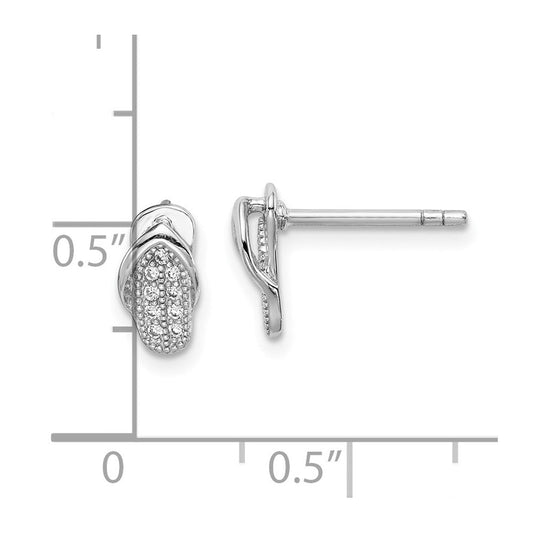 QE14999 Sterling Silver Rhodium-plated CZ Flipflop Post Earrings