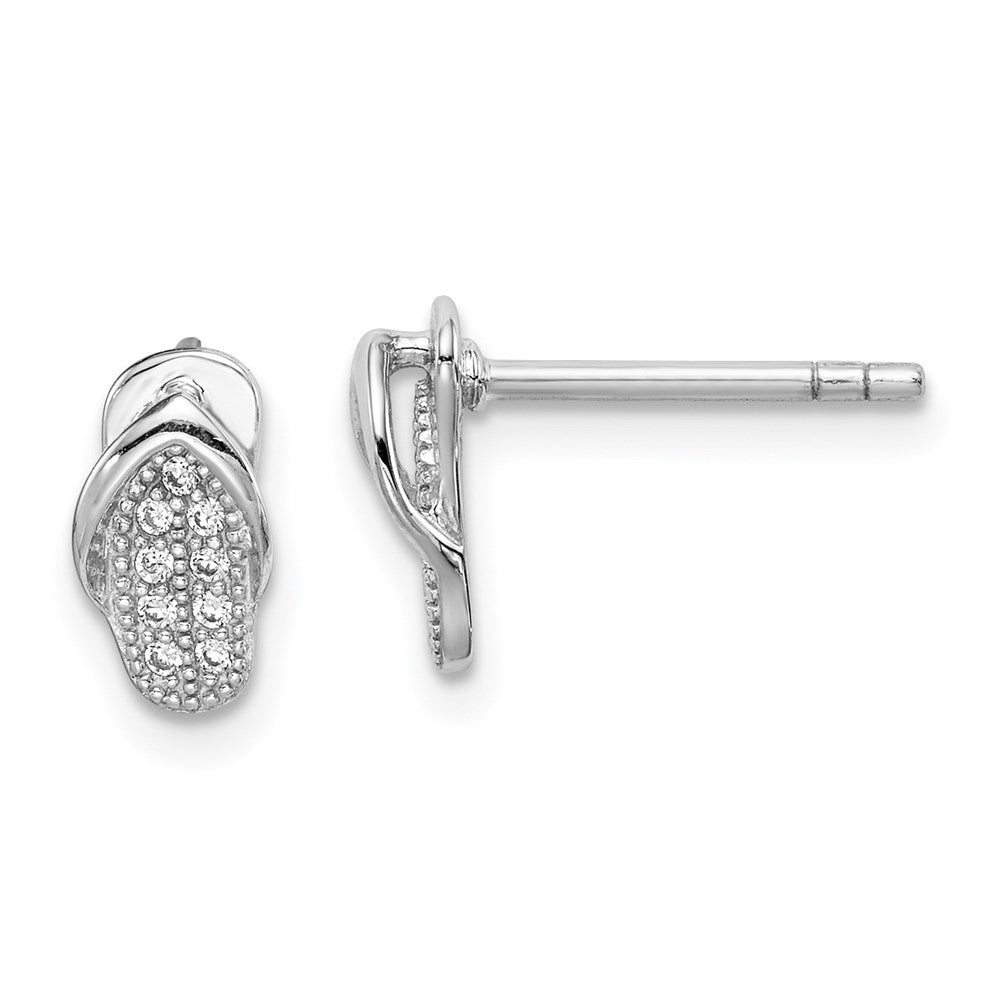 QE14999 Sterling Silver Rhodium-plated CZ Flipflop Post Earrings