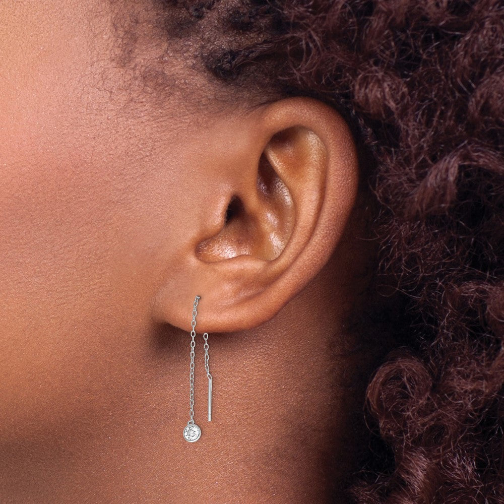 QE15020 Sterling Silver Rhodium-plated CZ Bezel Chain Threader Earrings