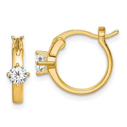 QE15033 Sterling Silver Gold-tone Square CZ Hoop Earrings