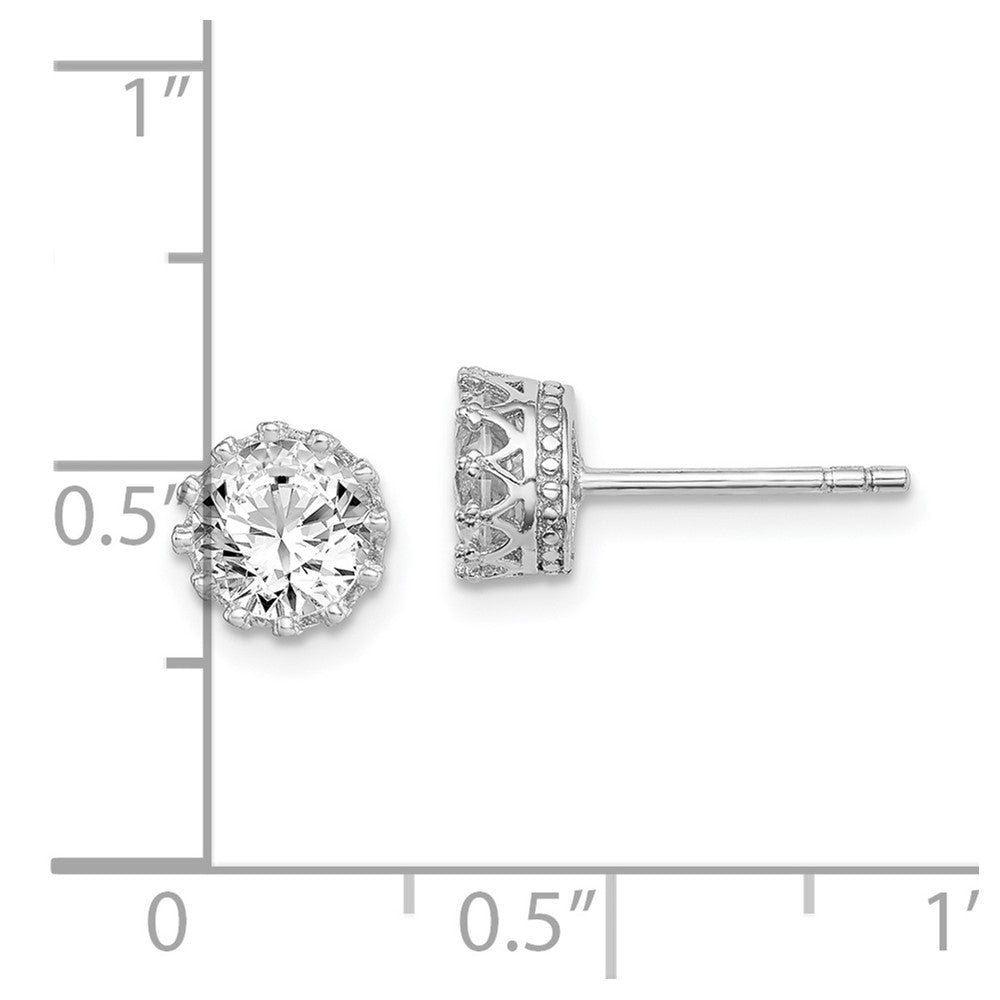 QE15078 Sterling Silver RH-plated Polished & Textured 6mm Round CZ Stud Earrings