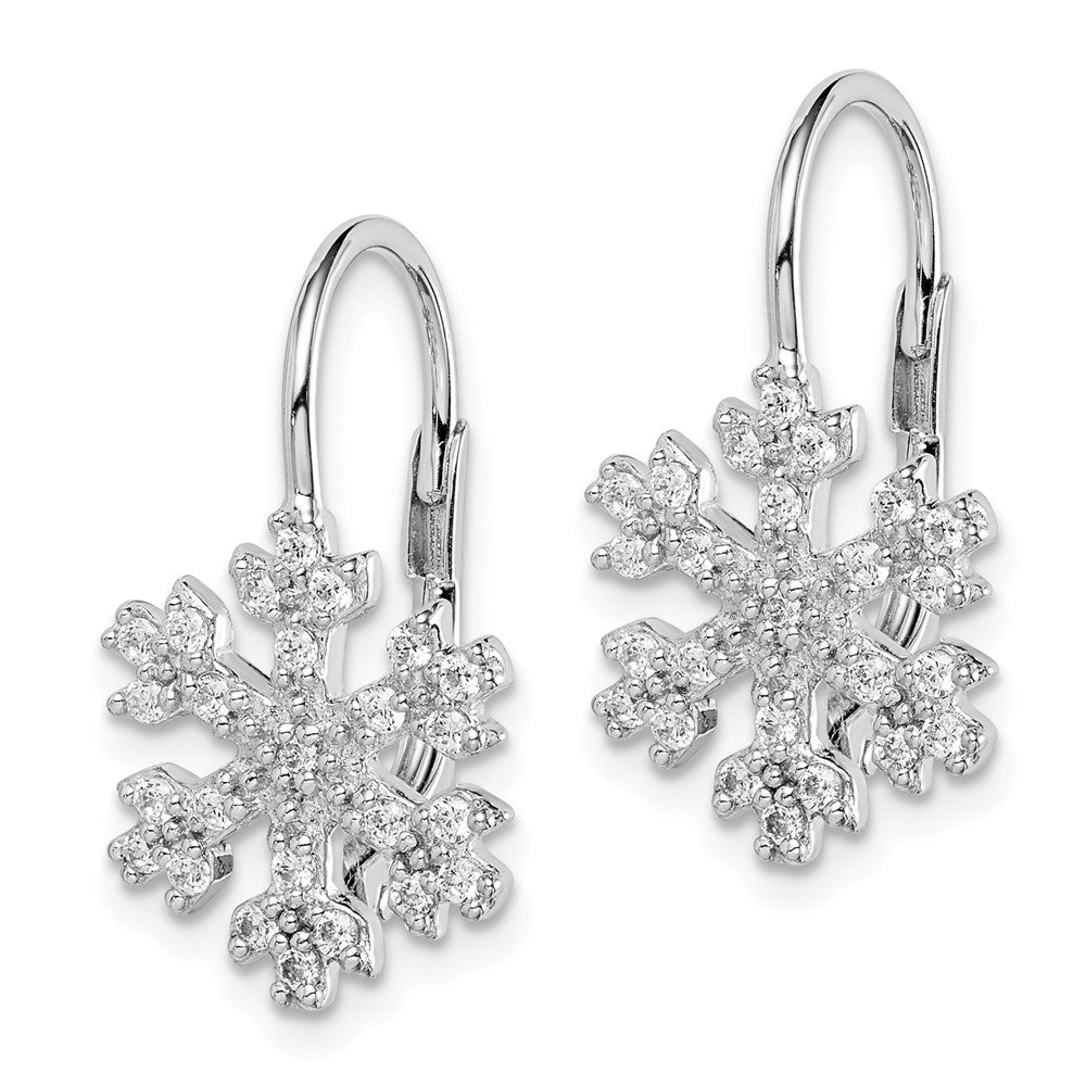 QE15137 Sterling Silver Rhodium-plated CZ Snowflake Leverback Earrings
