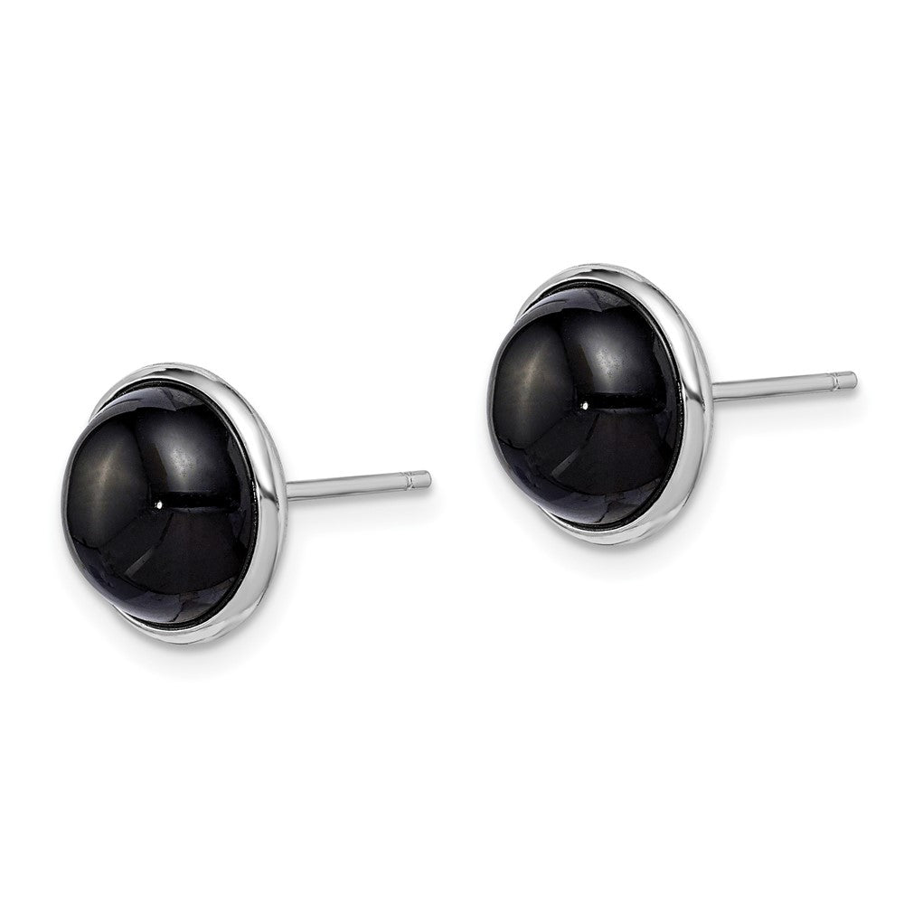 QE15152 Sterling Silver Rhod-plated Polished 10mm Onyx Cabochon Post Earrings