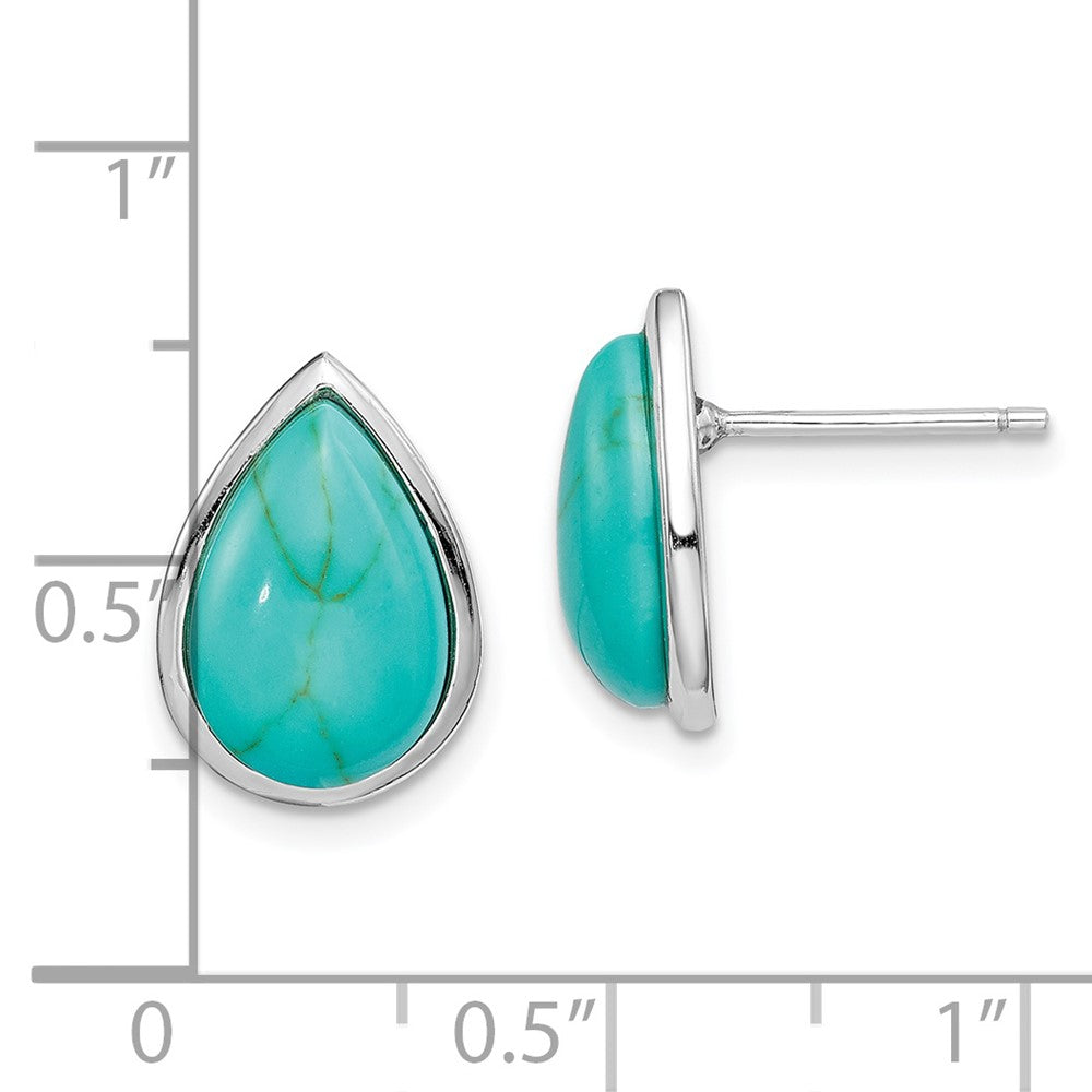 QE15369 Sterling Silver Rhodium-plated Imitation Turquoise Teardrop Post Earrings
