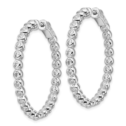 QE15447 Sterling Shimmer Sterling Silver Rhodium-plated 52 Stone 2.3mm CZ In and Out Round Hinged Hoop Earrings