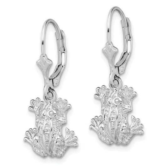 QE15552 De-Ani Sterling Silver Rhodium-Plated Polished Frog Leverback Earrings