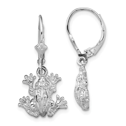 QE15552 De-Ani Sterling Silver Rhodium-Plated Polished Frog Leverback Earrings