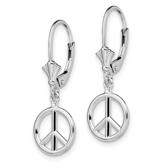 QE15559 De-Ani Sterling Silver Rhodium-Plated 3D Peace Symbol Leverback Earrings