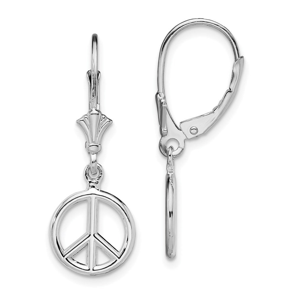QE15559 De-Ani Sterling Silver Rhodium-Plated 3D Peace Symbol Leverback Earrings