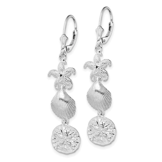 QE15563 De-Ani Sterling Silver Rhodium-Plated Polished Sea Life Leverback Earrings