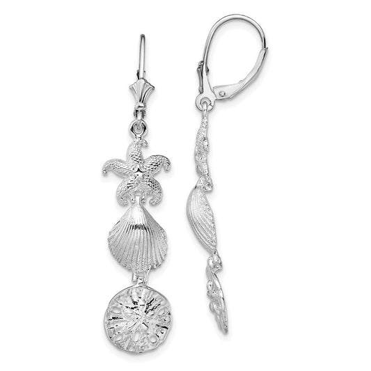 QE15563 De-Ani Sterling Silver Rhodium-Plated Polished Sea Life Leverback Earrings