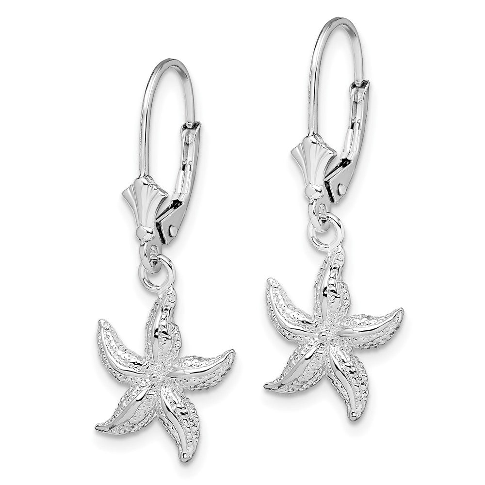 QE15567 De-Ani Sterling Silver Rhodium-Plated Polished Starfish Leverback Earrings