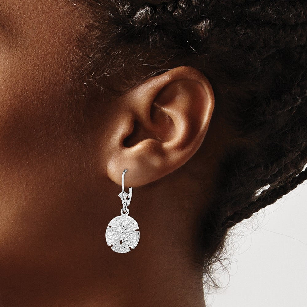 QE15576 De-Ani Sterling Silver Rhodium-Plated Polished Sand Dollar Leverback Earrings
