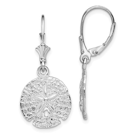 QE15576 De-Ani Sterling Silver Rhodium-Plated Polished Sand Dollar Leverback Earrings