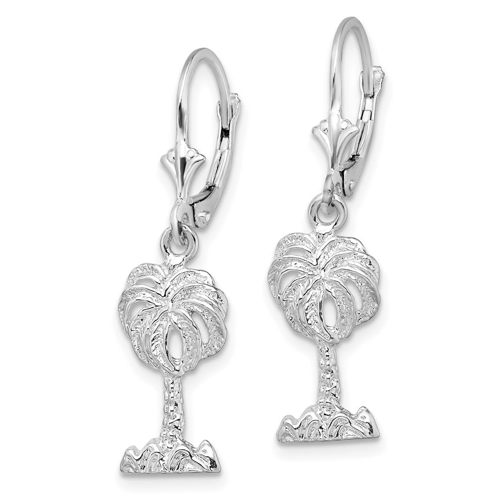 QE15582 De-Ani Sterling Silver Rhodium-Plated Polished Palm Tree Leverback Earrings