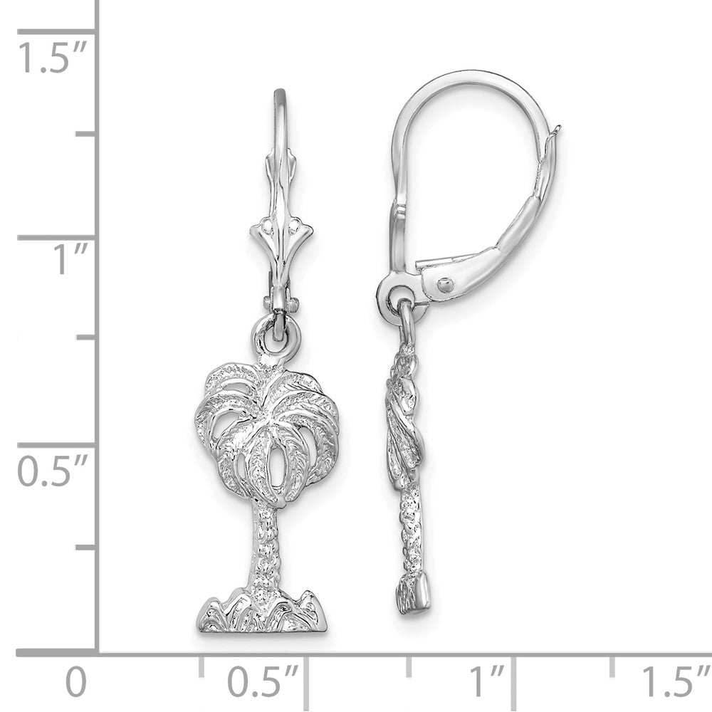 QE15582 De-Ani Sterling Silver Rhodium-Plated Polished Palm Tree Leverback Earrings