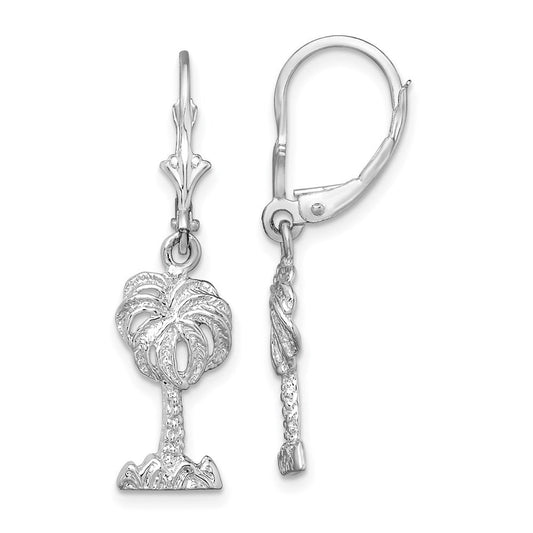 QE15582 De-Ani Sterling Silver Rhodium-Plated Polished Palm Tree Leverback Earrings