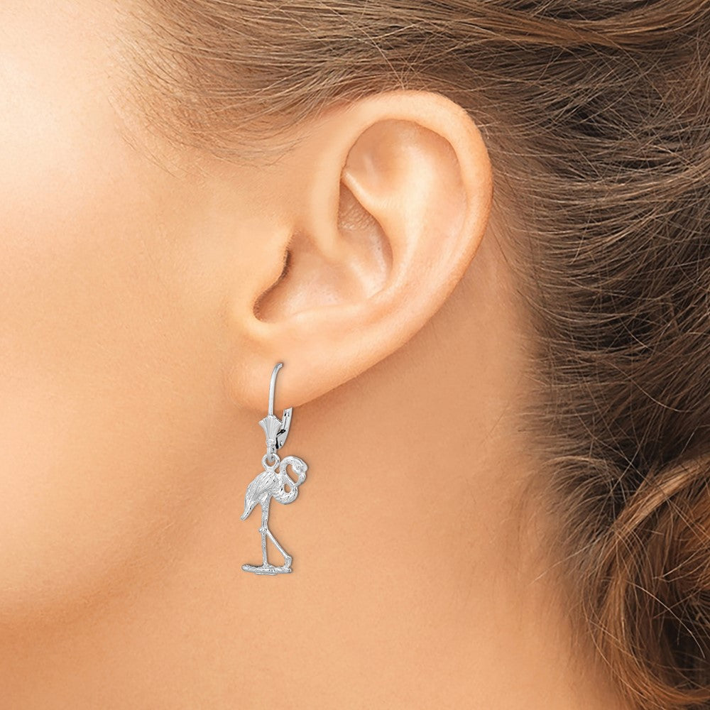 QE15585 De-Ani Sterling Silver Rhodium-Plated Polished Flamingo Leverback Earrings