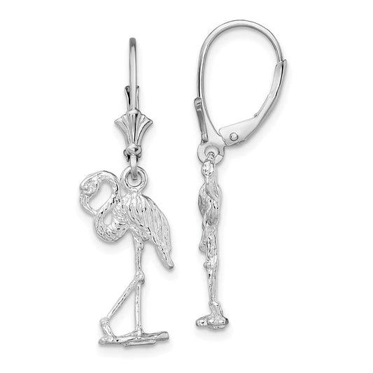 QE15585 De-Ani Sterling Silver Rhodium-Plated Polished Flamingo Leverback Earrings