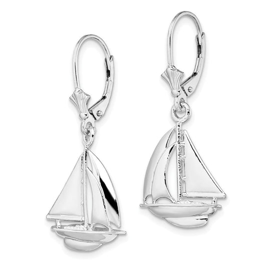 QE15586 De-Ani Sterling Silver Rhodium-Plated Polished Sailboat Leverback Earrings