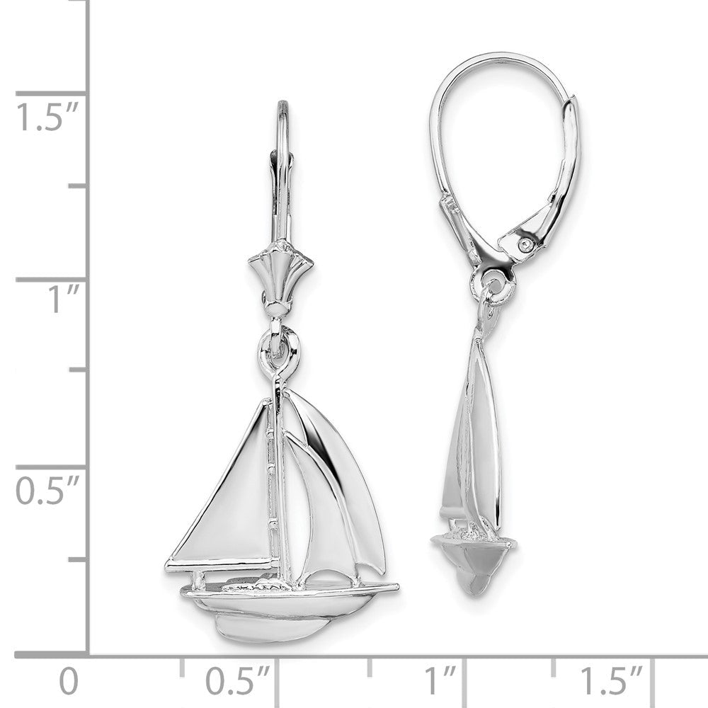 QE15586 De-Ani Sterling Silver Rhodium-Plated Polished Sailboat Leverback Earrings