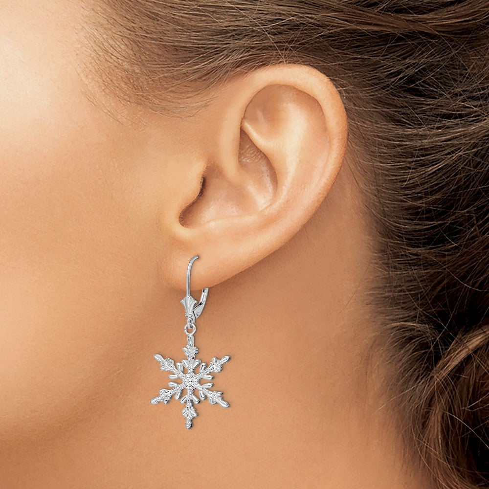 QE15588 De-Ani Sterling Silver Rhodium-Plated Polished Snowflake Leverback Earrings