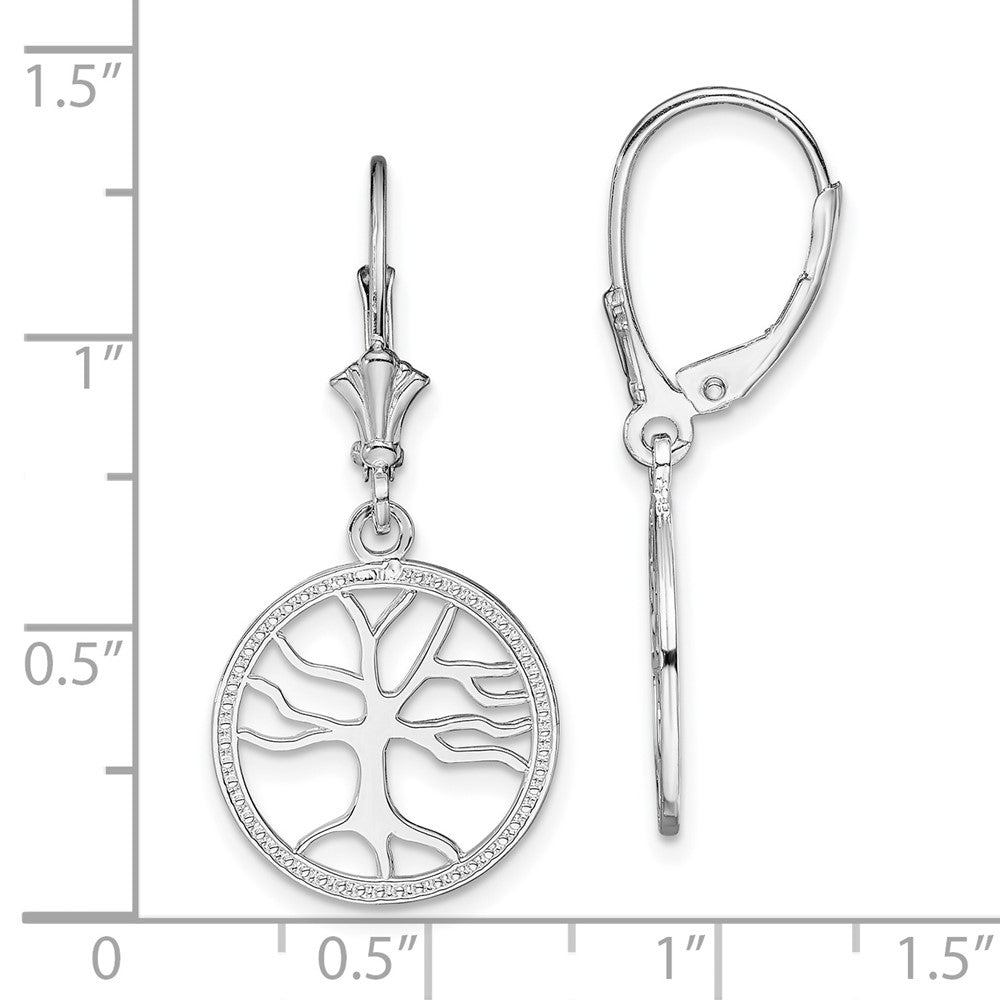 QE15589 De-Ani Sterling Silver Rhodium-plated Polished Tree of Life in Circle Leverback Earrings