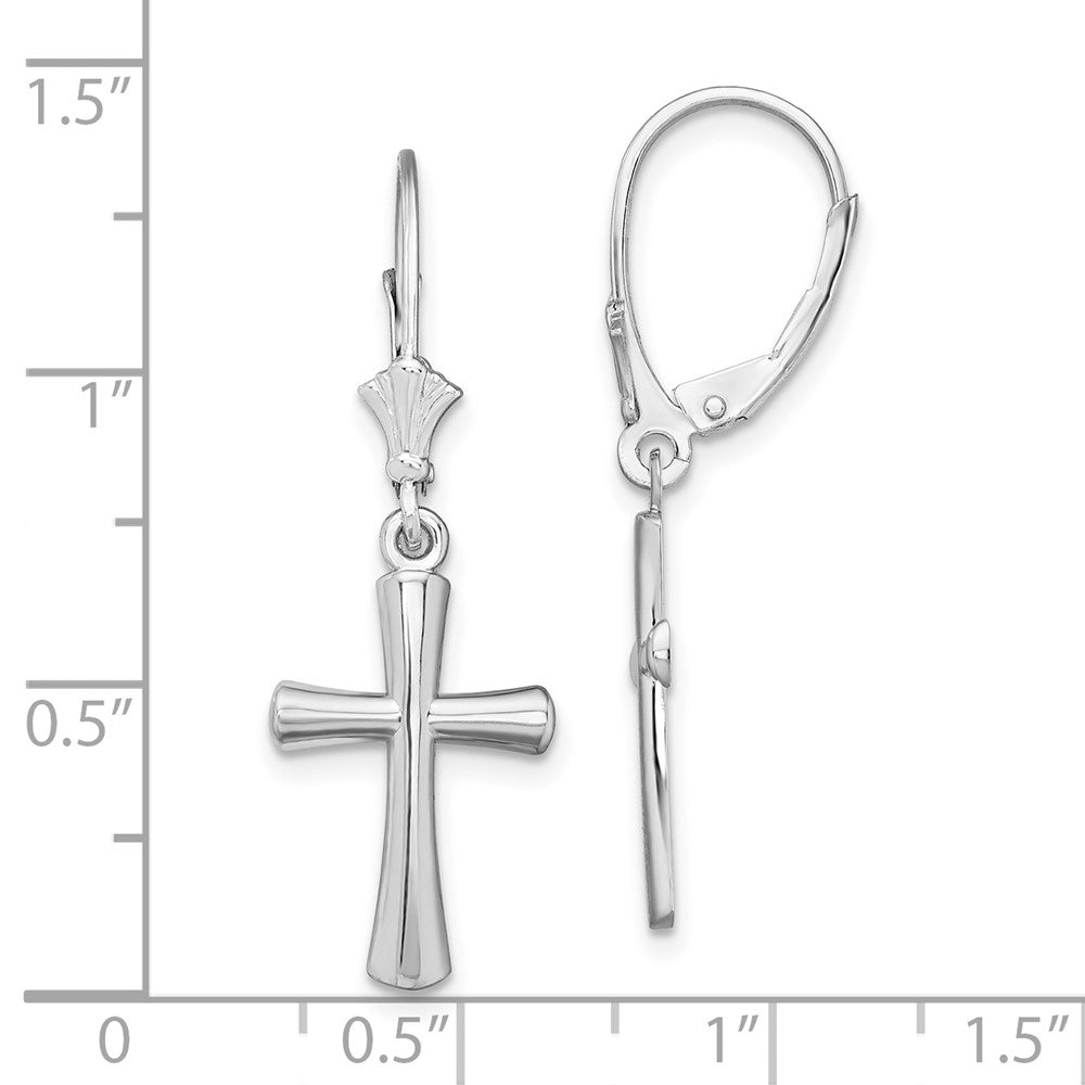 QE15596 De-Ani Sterling Silver Rhodium-Plated Polished Beveled Latin Cross Leverback Earrings