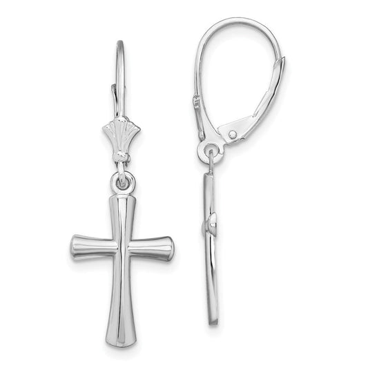 QE15596 De-Ani Sterling Silver Rhodium-Plated Polished Beveled Latin Cross Leverback Earrings