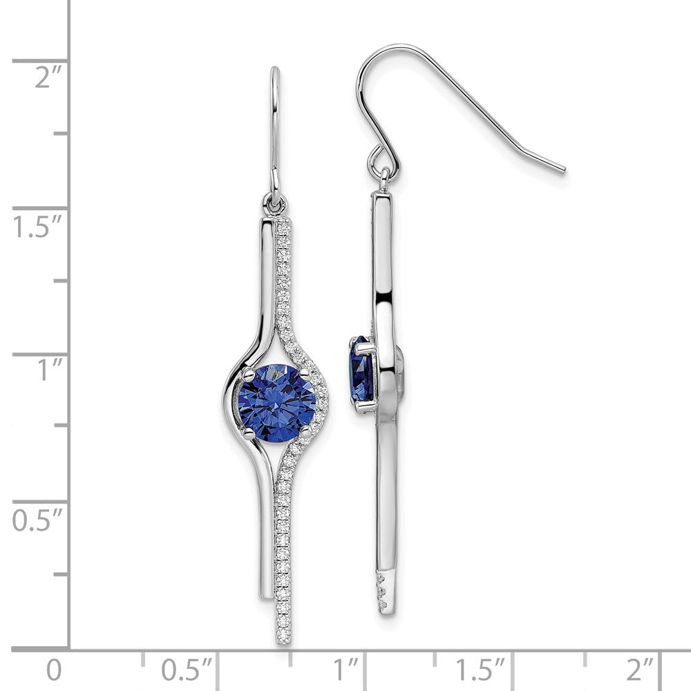 QE15753 Sterling Silver Rhodium-plated Blue and Clear CZ Dangle Earrings