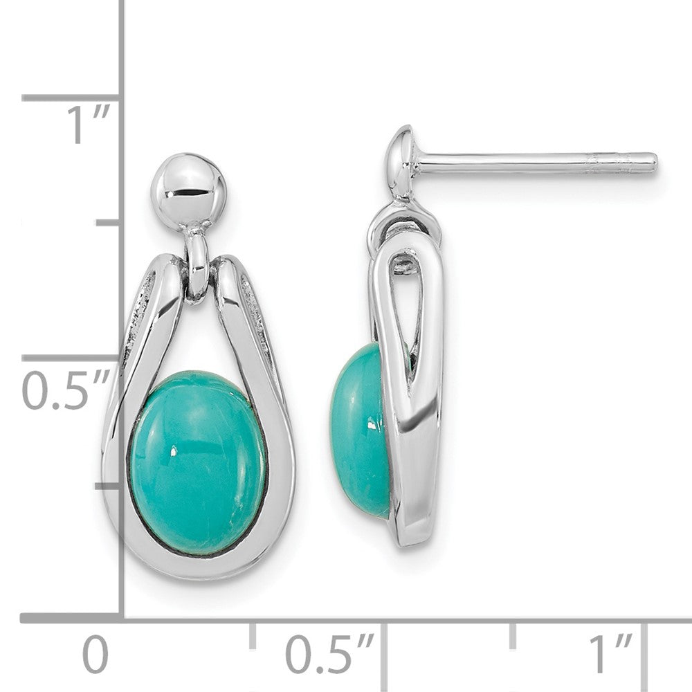 QE15773 Sterling Silver RH-plated Oval Chinese Turquoise Dangle Post Earrings