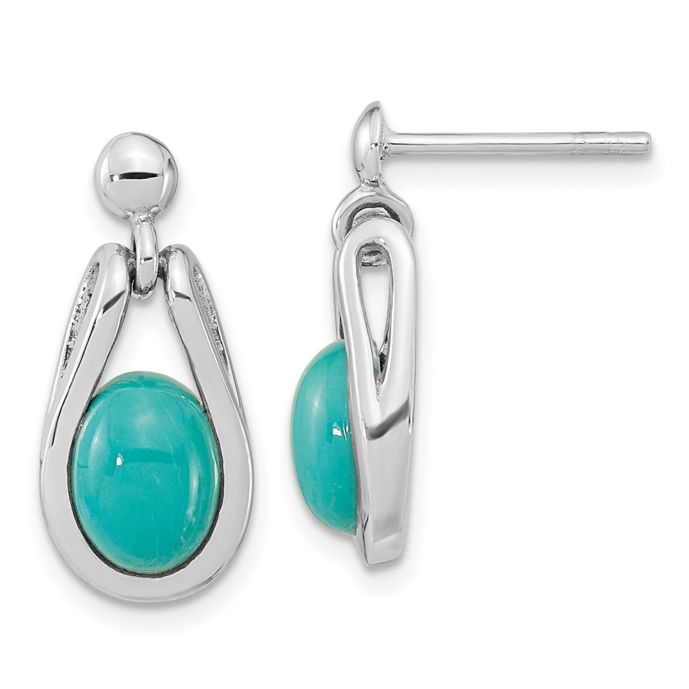 QE15773 Sterling Silver RH-plated Oval Chinese Turquoise Dangle Post Earrings