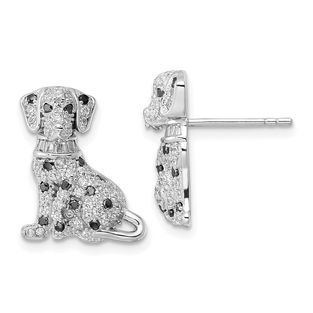 QE15787 Sterling Silver Rhodium-plated Polished CZ Dalmatian Post Earrings
