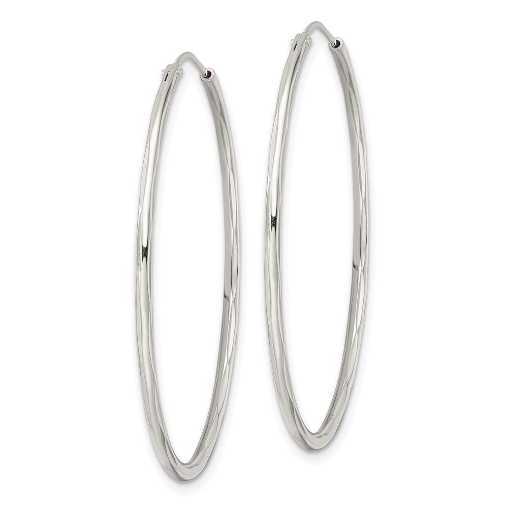 QE15817 Sterling Silver Diamond-cut 1.5x40mm Endless Tube Hoop Earrings