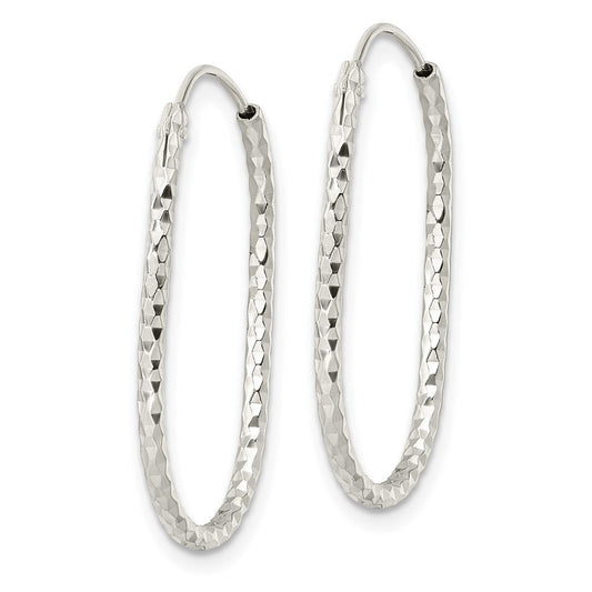 QE15827 Sterling Silver Polished & D/C Oblong Endless Hoop Earrings